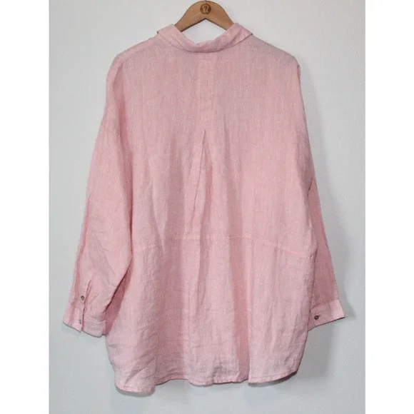 J. Jill Love Linen Button Up Tunic Top Double Pocket Pink XL Blouse Lagonlook - Picture 10 of 16
